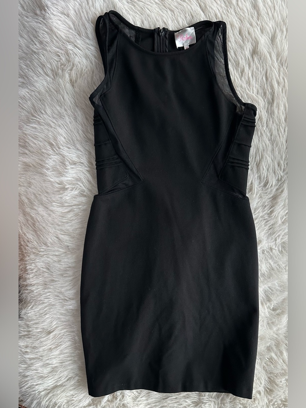 Parker Everly sheer Black Mesh panel Sleeveless Bodycon Dress XS LBD